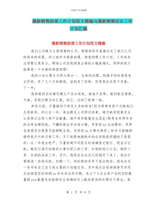 最新销售助理工作计划范文精编与最新销售店长工作计划汇编