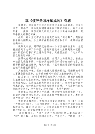 观《领导是怎样炼成的》有感