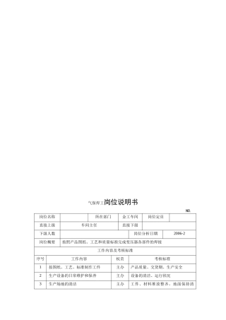 电力集团某大型电气配件企业气保焊工岗位说明书