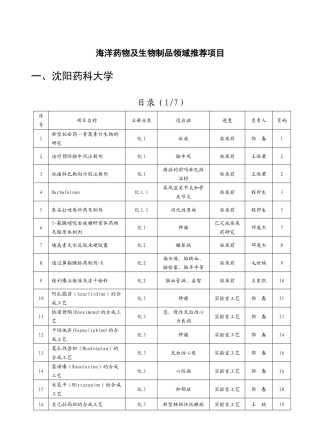 海洋药物及生物制品领域推荐项目一、沈阳药科大学目录（17