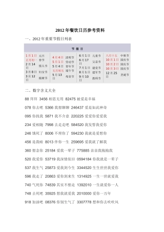 餐饮日历参考资料