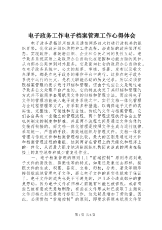 电子政务工作电子档案管理工作心得体会