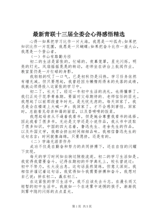 最新青联十三届全委会心得感悟精选