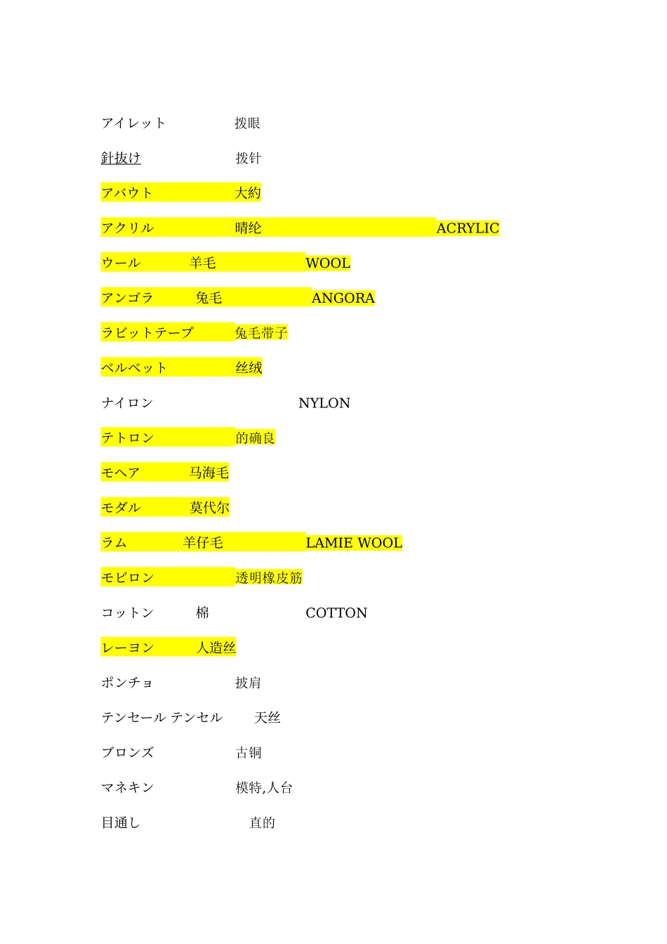 中日纺织方面术语对照表_第1页