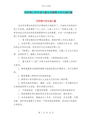 月护理工作计划4篇与月销售工作计划汇编