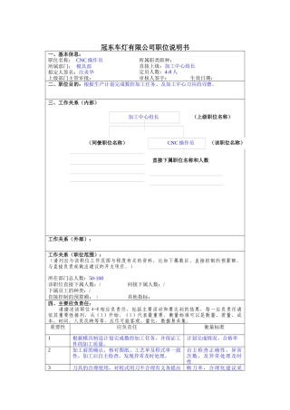 冠东车灯公司模具部CNC操作员职位说明书