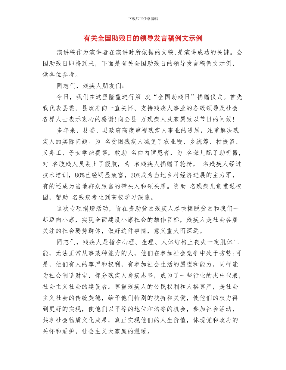 有关于销售年度的工作总结与有关全国助残日的领导发言稿例文示例汇编_第3页