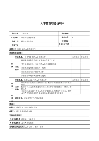 电力公司人事管理岗位说明书