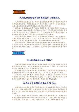 武钢成功收购巴西EBX集团铁矿石资源股权