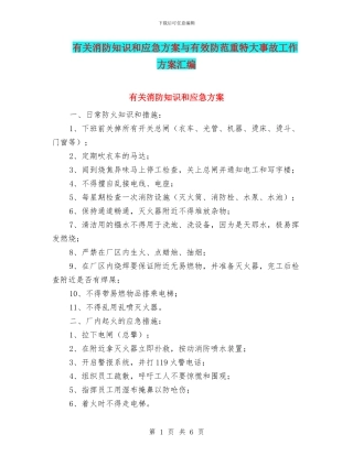 有关消防知识和应急方案与有效防范重特大事故工作方案汇编