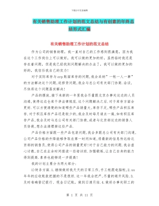 有关销售助理工作计划的范文总结与有创意的年终总结形式汇编