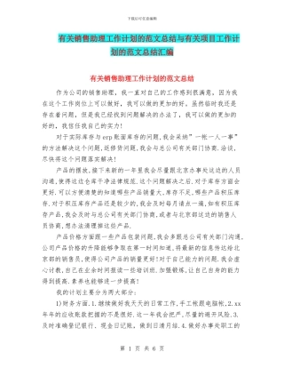 有关销售助理工作计划的范文总结与有关项目工作计划的范文总结汇编