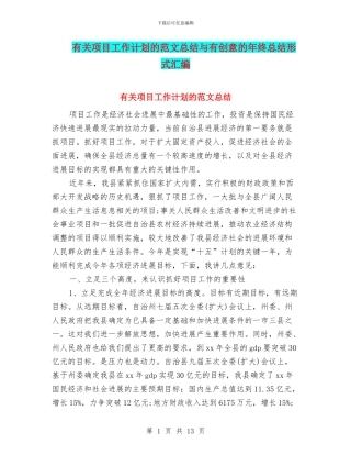 有关项目工作计划的范文总结与有创意的年终总结形式汇编