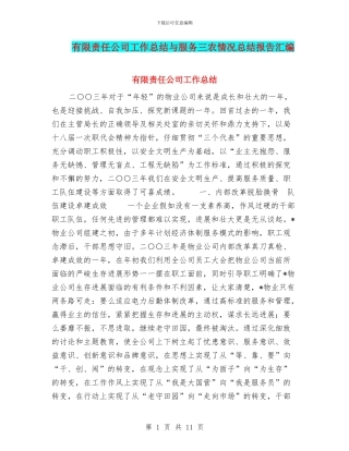 有限责任公司工作总结与服务三农情况总结报告汇编