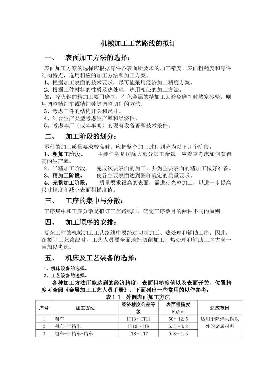 机械加工工艺、工时计算、生产成本、工艺拟定总则_第1页