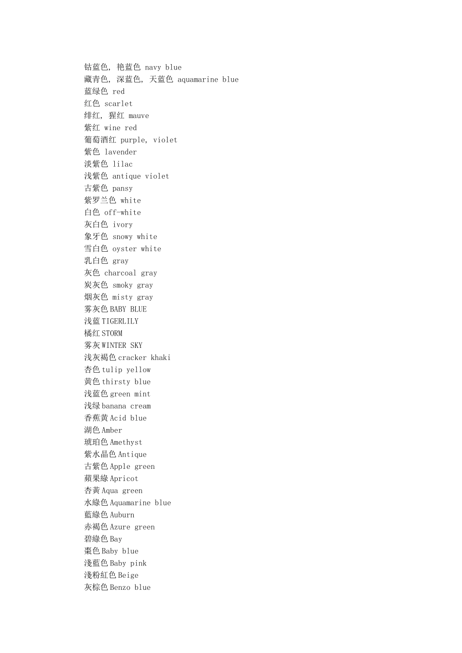 服装色彩英语单词_第2页