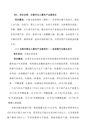 1、项目名称：白银市化工循环产业链项目