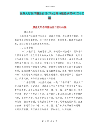 服务大厅作风整治百日行动方案与服务承诺书2024汇编