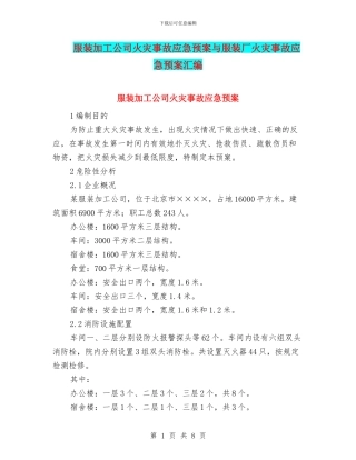 服装加工公司火灾事故应急预案与服装厂火灾事故应急预案汇编