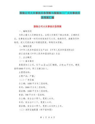 服装公司火灾事故应急预案与服装加工厂火灾事故应急预案汇编