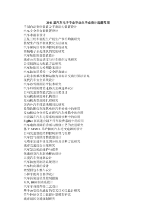 XXXX届汽车电子技术专业毕业设计选题范围