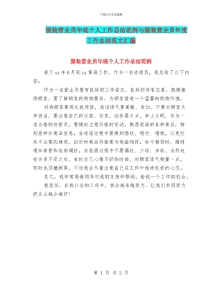 服装营业员年底个人工作总结范例与服装营业员年度工作总结范文汇编