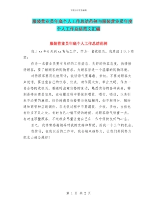 服装营业员年底个人工作总结范例与服装营业员年度个人工作总结范文汇编