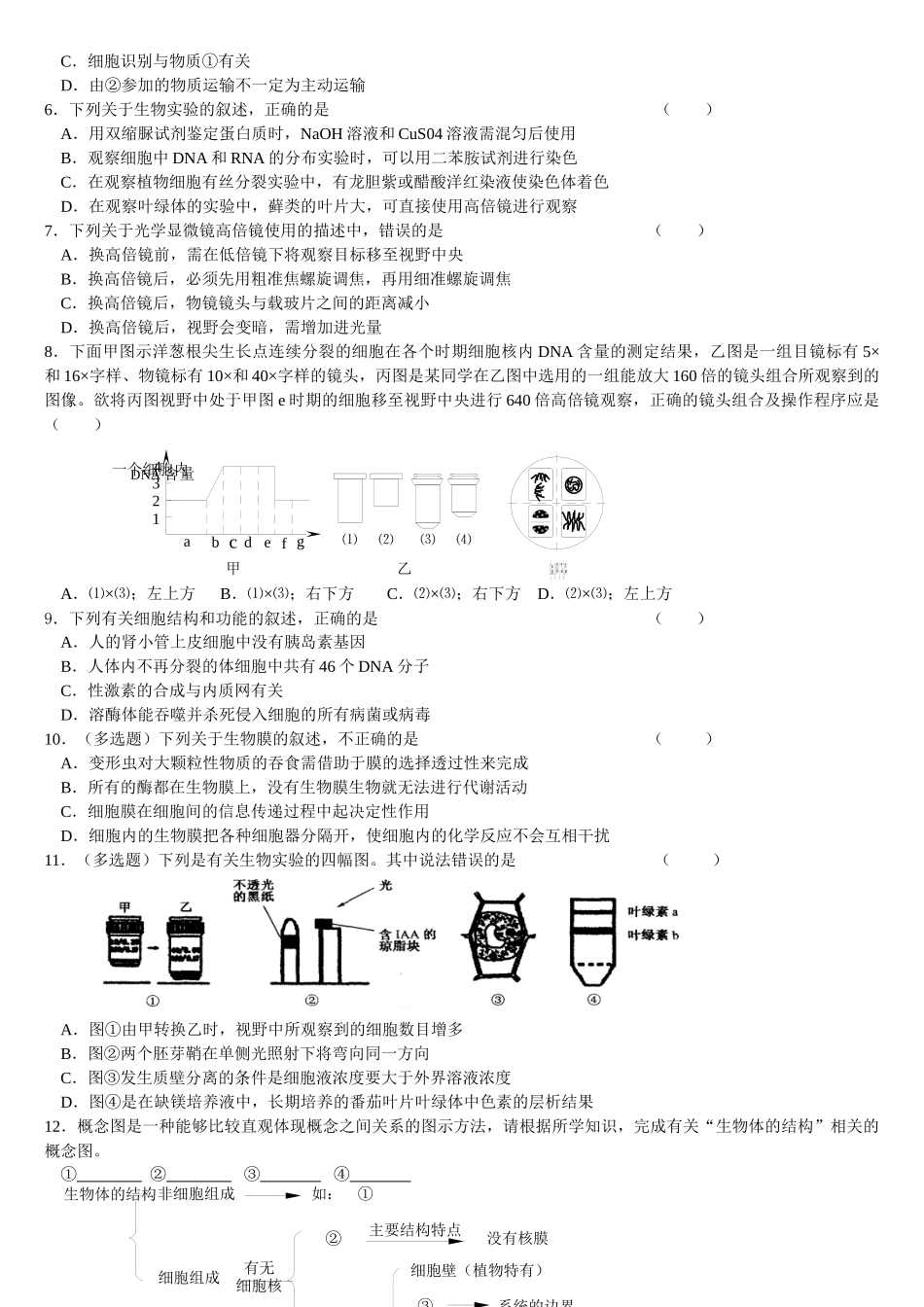高中生物实验二、用显微镜观察多种多样的细胞知识点总结_第3页