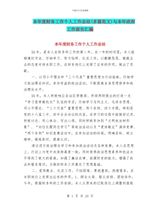 本年度财务工作个人工作总结与本年政府工作报告汇编