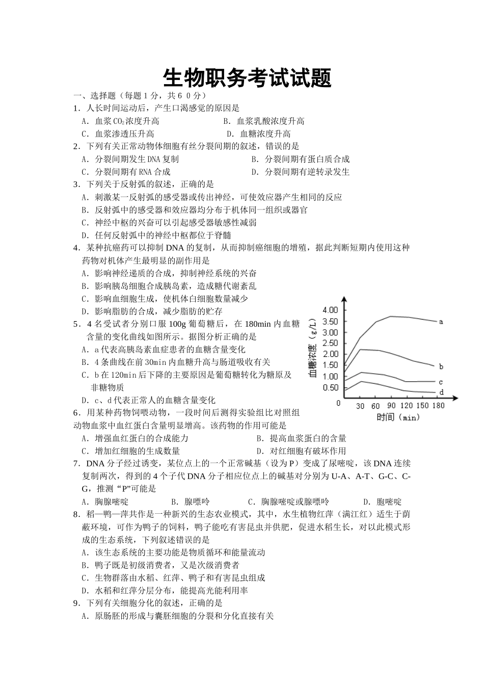 生物职务考试试题 龚汉伟_第1页