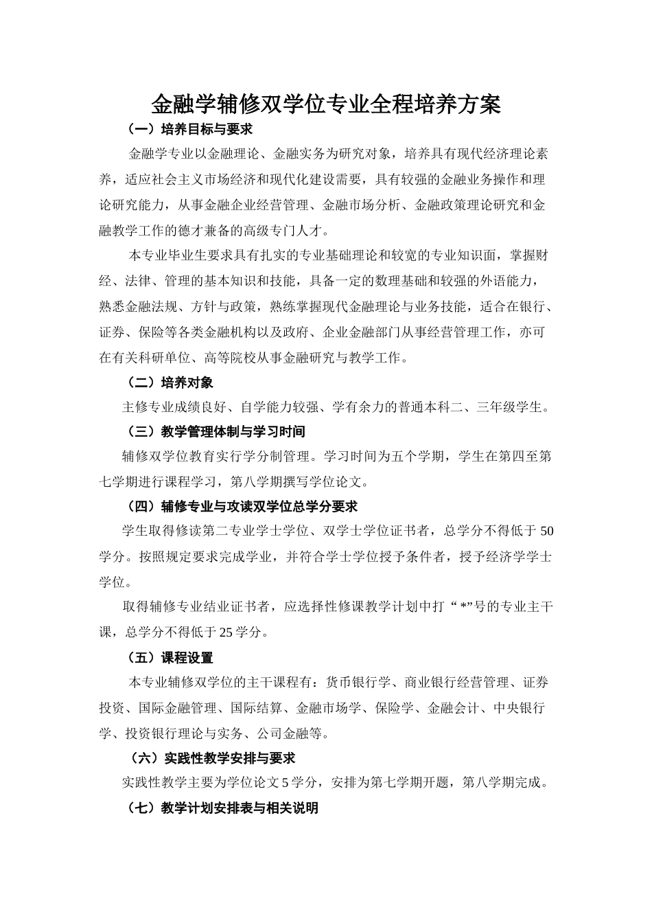 金融学辅修双学位专业全程培养方案_第1页