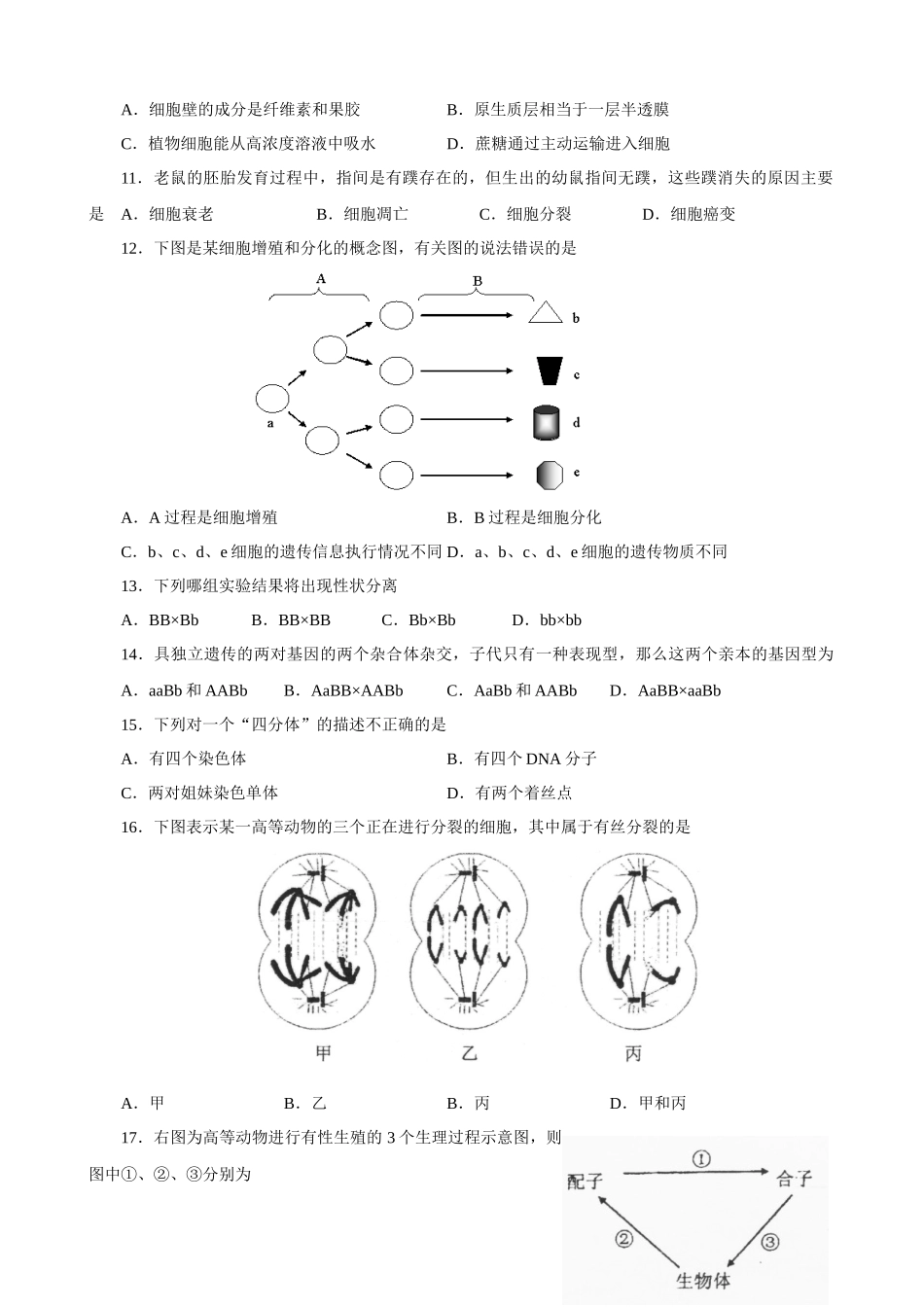 XXXX年江苏省普通高中学业水平测试生物模拟试卷(海安高级中学)_第2页