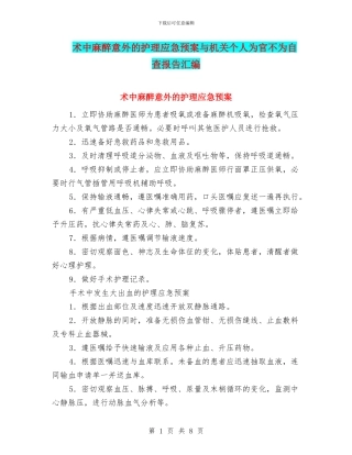 术中麻醉意外的护理应急预案与机关个人为官不为自查报告汇编