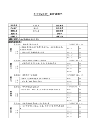 某服装生产企业配货员职位说明书