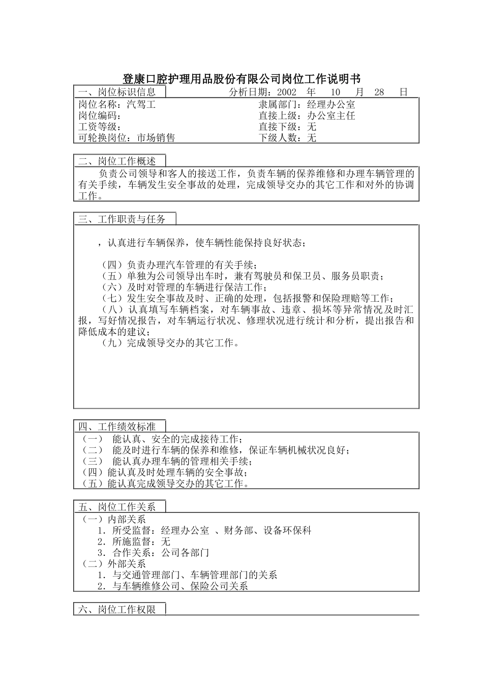 登康口腔护理用品股份有限公司汽驾工_第1页