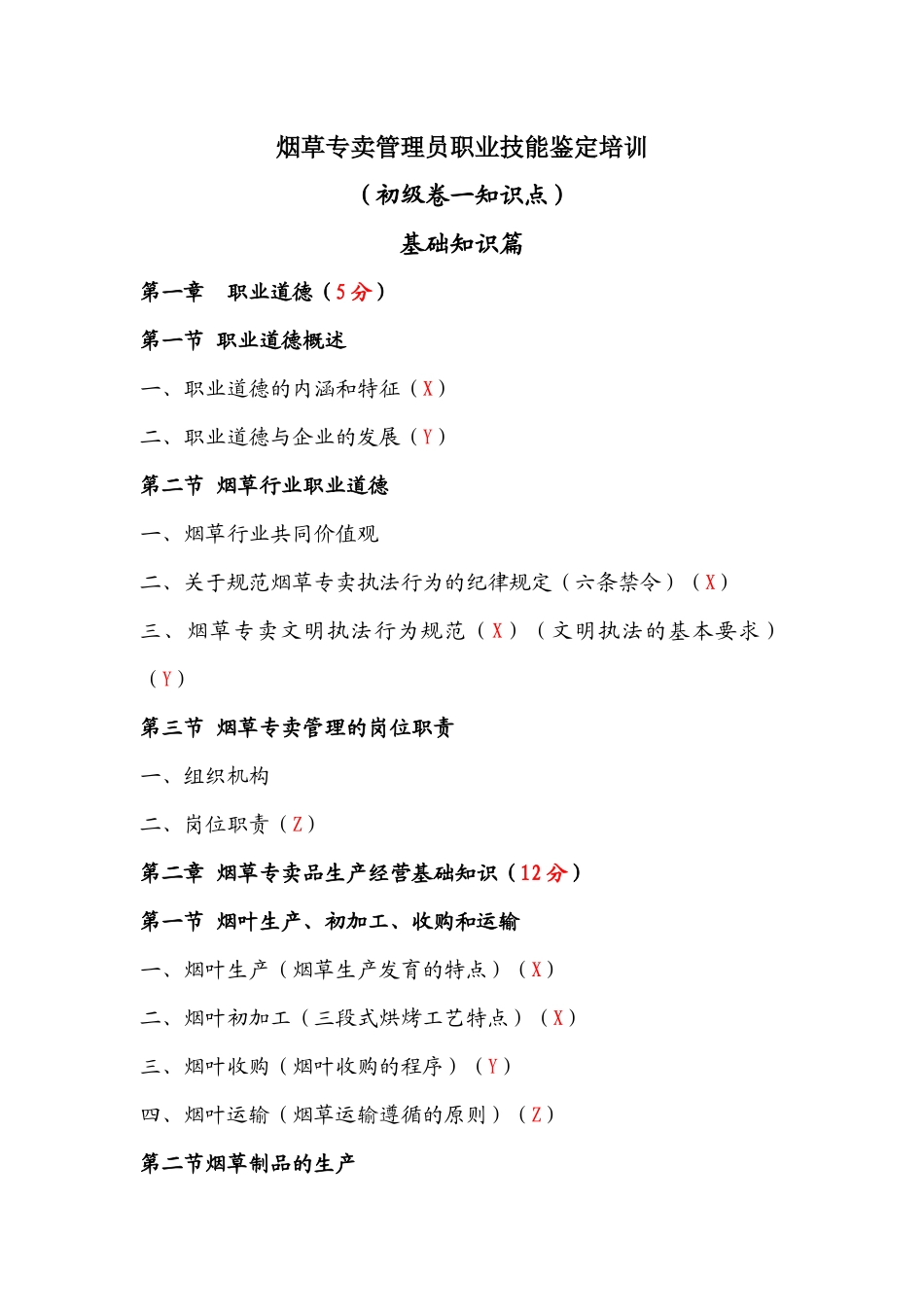 烟草专卖管理员职业技能鉴定培训(初级卷一知识点)_第1页