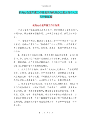 机关办公室年度工作计划表与机关办公室文员个人工作计划汇编