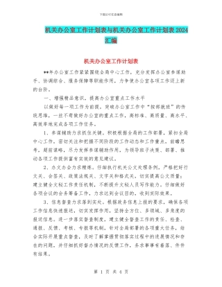 机关办公室工作计划表与机关办公室工作计划表2024汇编