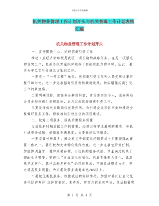 机关物业管理工作计划开头与机关禁毒工作计划表格汇编