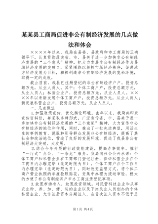 某某县工商局促进非公有制经济发展的几点做法和体会