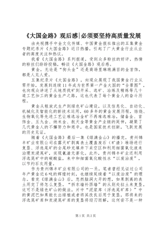 《大国金路》观后感-必须要坚持高质量发展