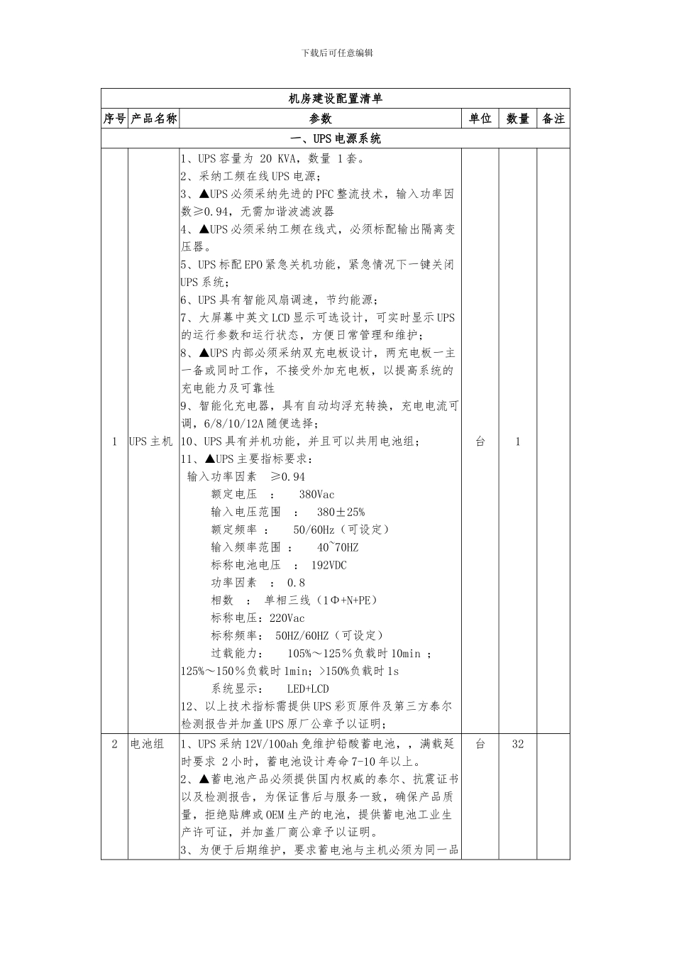 机房建设配置清单_第1页