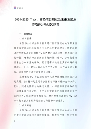 2024-2025年VA小杯垫项目现状及未来发展总体趋势分析研究报告