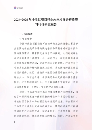 2024-2025年冲浪缸项目行业未来发展分析投资可行性研究报告