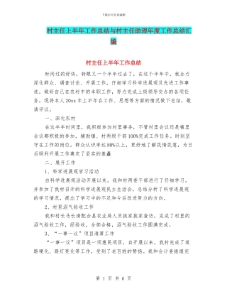 村主任上半年工作总结与村主任助理年度工作总结汇编