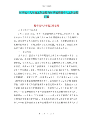 村书记个人年度工作总结与村书记助理个人工作总结汇编