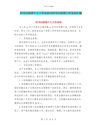 村书记助理个人工作总结与村书记助理工作总结汇编