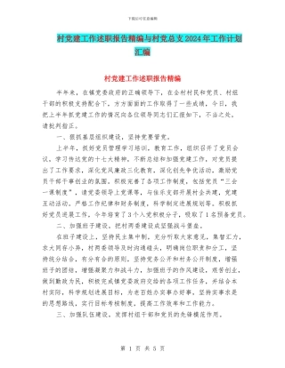村党建工作述职报告精编与村党总支2024年工作计划汇编