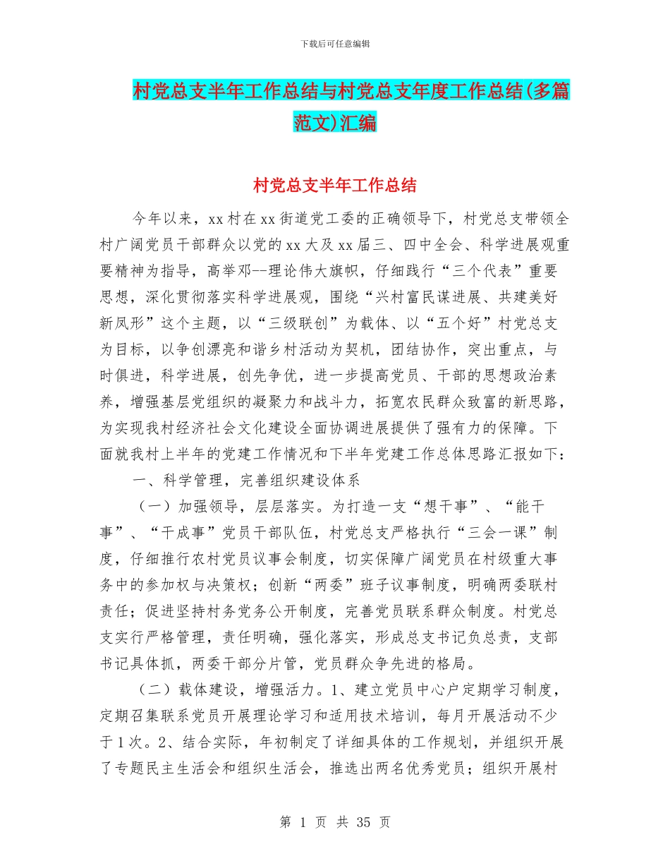 村党总支半年工作总结与村党总支年度工作总结汇编_第1页