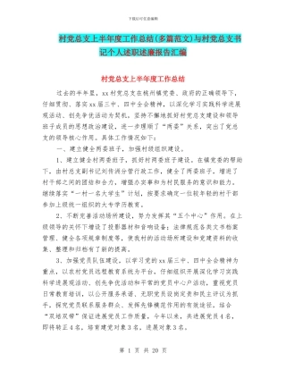 村党总支上半年度工作总结与村党总支书记个人述职述廉报告汇编.doc